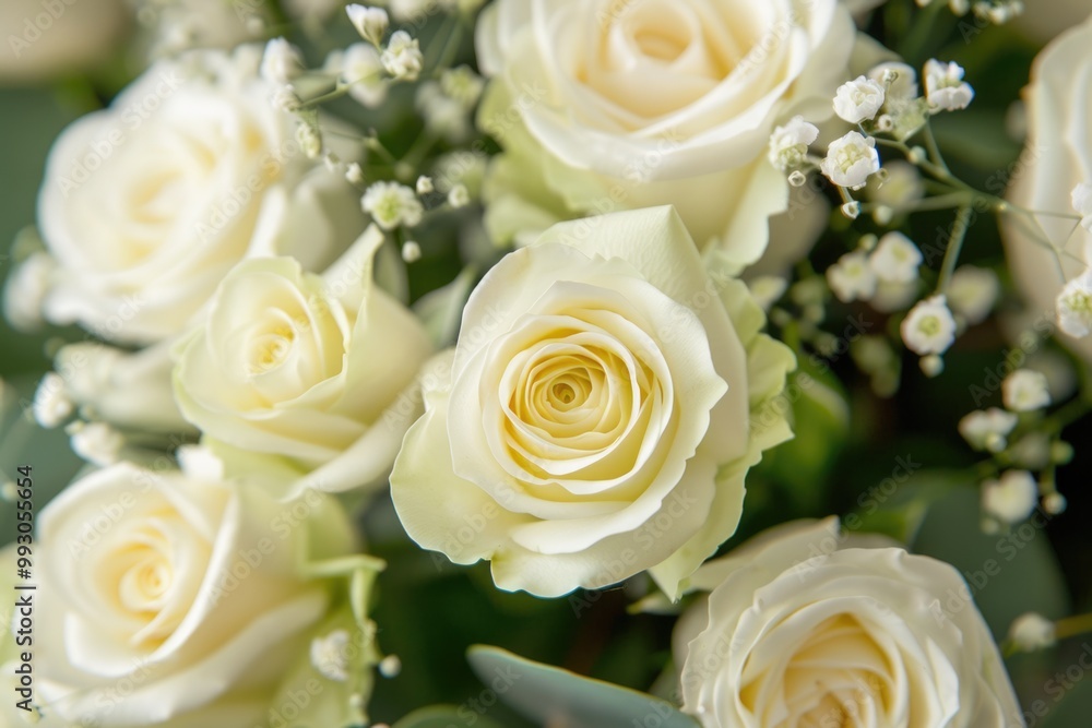 White Rose Bouquet. Beautiful Floral Arrangement for Anniversary Background Design White Rose Bouquet. Beautiful Floral Arrangement for Anniversary Background Design