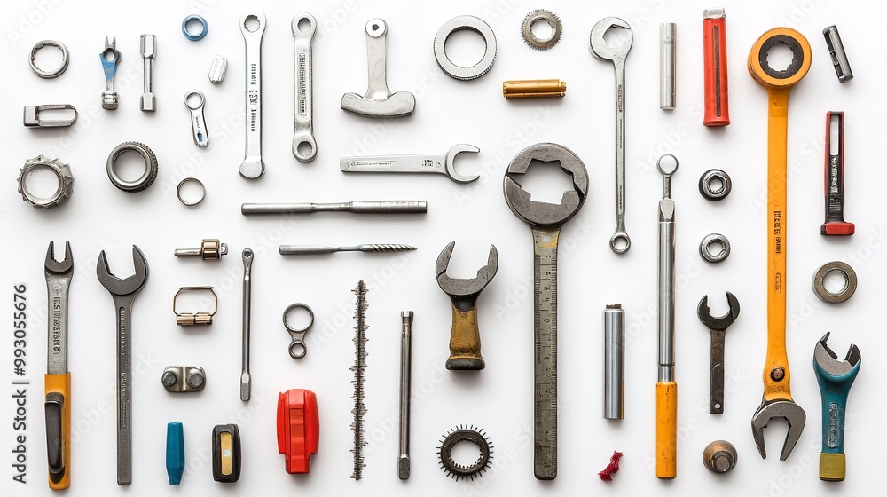 Fototapeta premium Free photo flat lay of various technician tools isolated on white background 