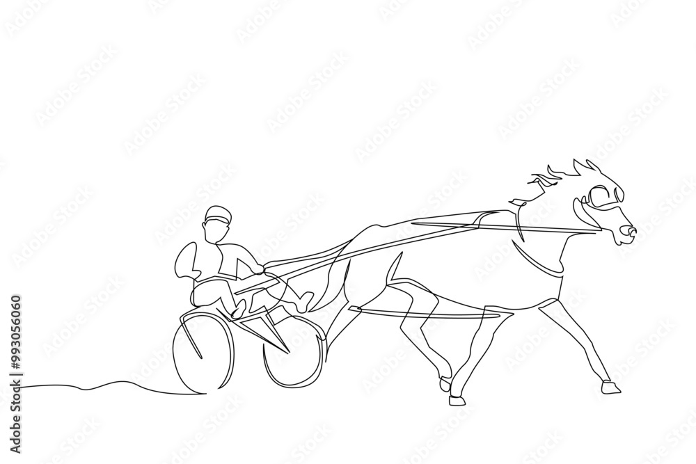 Fototapeta premium jockey thoroughbred horse racing equipment harness sport lifestyle one line art design vector