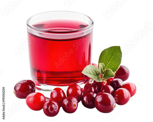 Cranberry juice, fresh cranberries, white background transparent background photo