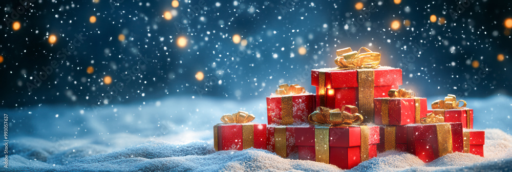 Christmas gift boxes in snow