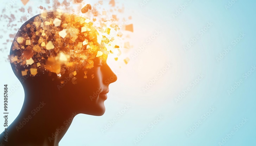 Obraz premium A person thinking with symbolic images floating around their head