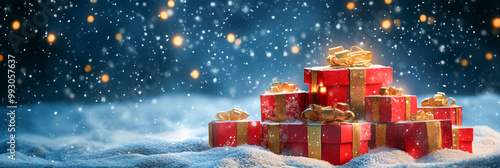 Obraz na płótnie Christmas gift boxes in snow w salonie
