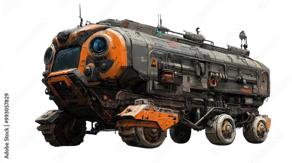 Fototapeta premium Futuristic transport vehicle, white isolate background transparent background