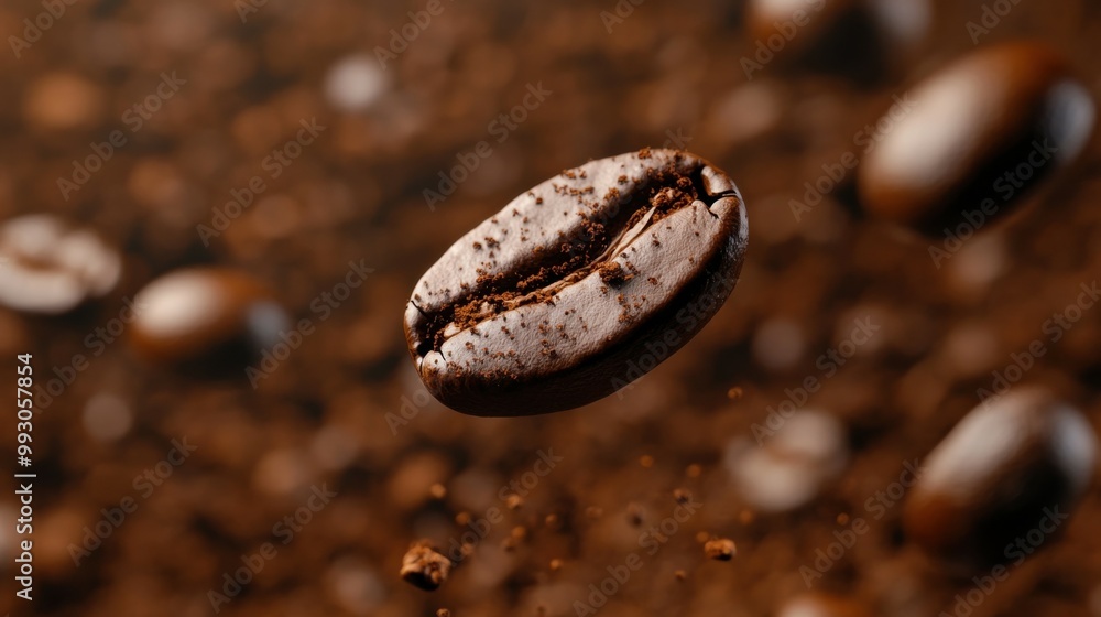 Floating Coffee Beans with Ground Texture Background Floating Coffee Beans with Ground Texture Background