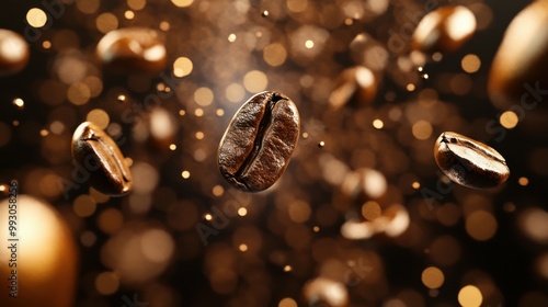 Floating Coffee Beans in Cubist Art Style