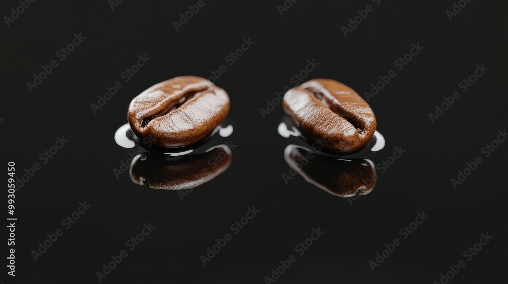 Floating Coffee Beans with Mirror Reflection Floating Coffee Beans with Mirror Reflection