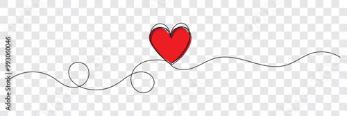 Heart line art drawing vector background. Continuous one line design template. Valentines day. Love symbol. Outline ribbon with red heart vector illustration. EPS 10.