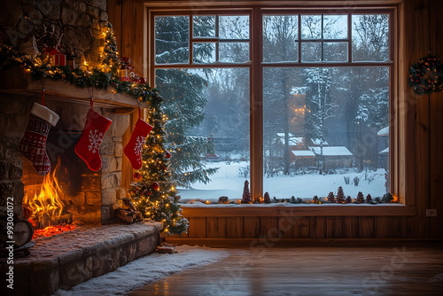 Warm atmosphere during Christmas gives feeling of happiness, peace and friendliness, used as advertisement, decoration during Christmas season to create impressive atmosphere and attract the audience.