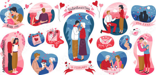 Valentine's day element set in hand drawn style