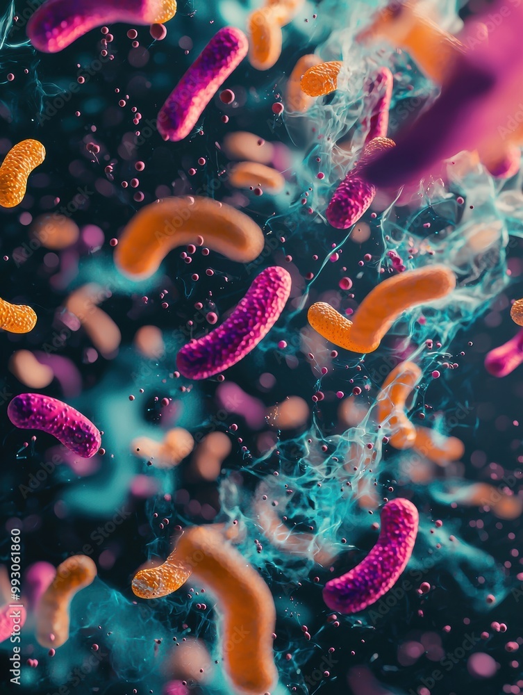 Naklejka premium Colorful 3D Bacteria in a Swirling Mass