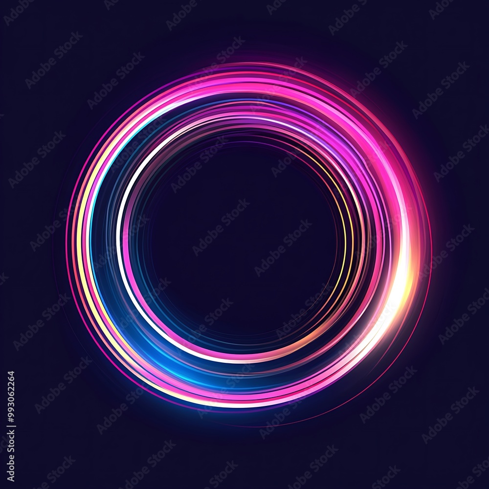 Abstract glowing circle with pink and blue light trails on a black background. Abstract glowing circle with pink and blue light trails on a black background.