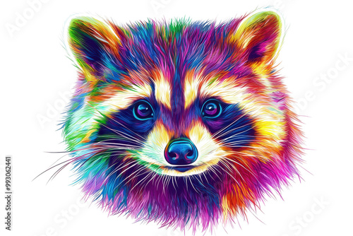 Vibrant raccoon head illustration transparent background photo