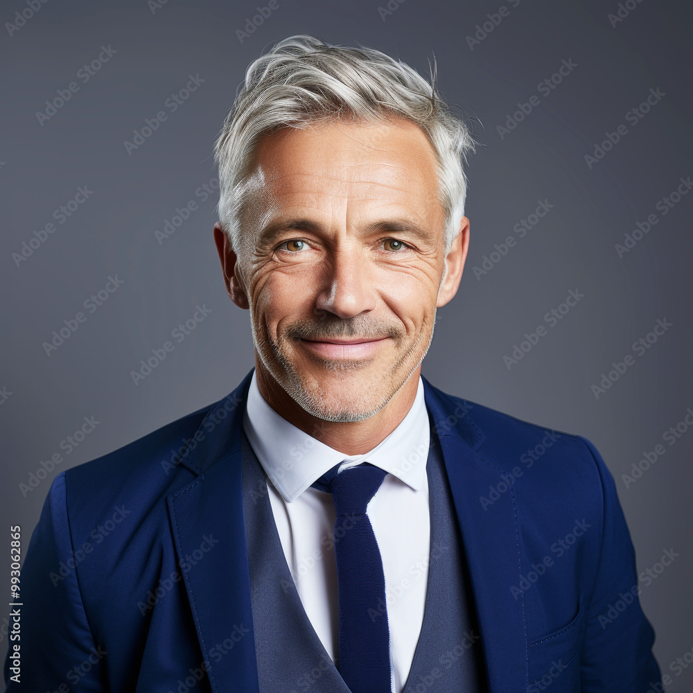 Smiling mature businessman in a suit against a gray background Smiling mature businessman in a suit against a gray background