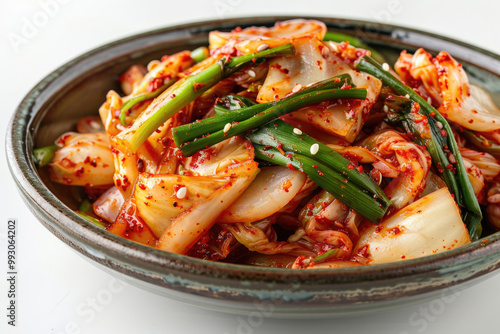 A bowl of kimchi, a traditional Korean side dish