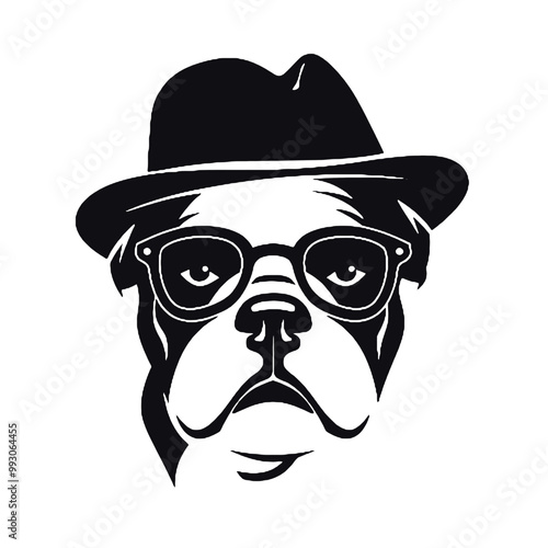 Image the portrait of a bulldog in the glasses. Vector illustration