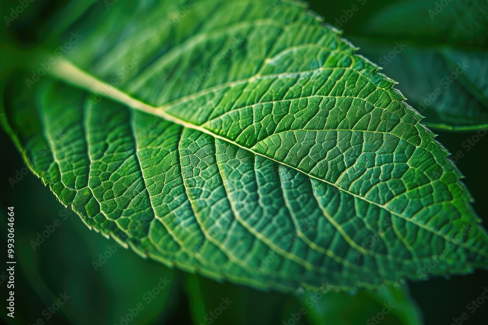 A close-up of a vibrant green leaf, highlighting its intricate texture and veins A close-up of a vibrant green leaf, highlighting its intricate texture and veins