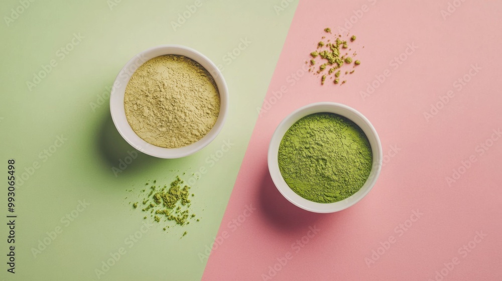 Green Tea Powders on Dual Tone Background