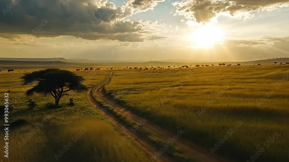 custom made wallpaper toronto digitalA lone tree stands in the middle of a dirt road in the African savanna during sunset