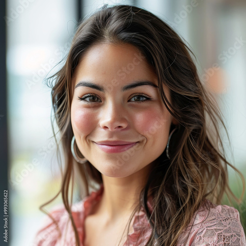 Close-up of smiling businesswoman in professional office setting