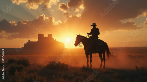 Majestic Cowboy Silhouettes at Sunset: Epic Western Horseback Riding Photography in Golden Light