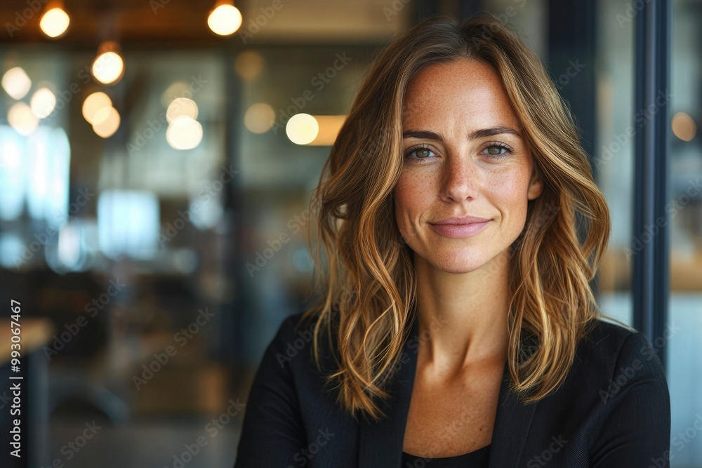 Portrait of a Woman Smiling in a Modern Office Setting Portrait of a Woman Smiling in a Modern Office Setting