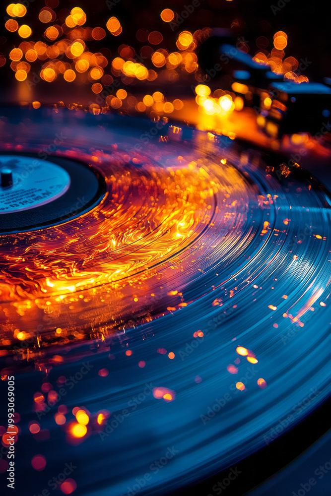 An abstract vinyl disc with swirling neon lights and vibrant grooves, An abstract vinyl disc with swirling neon lights and vibrant grooves,