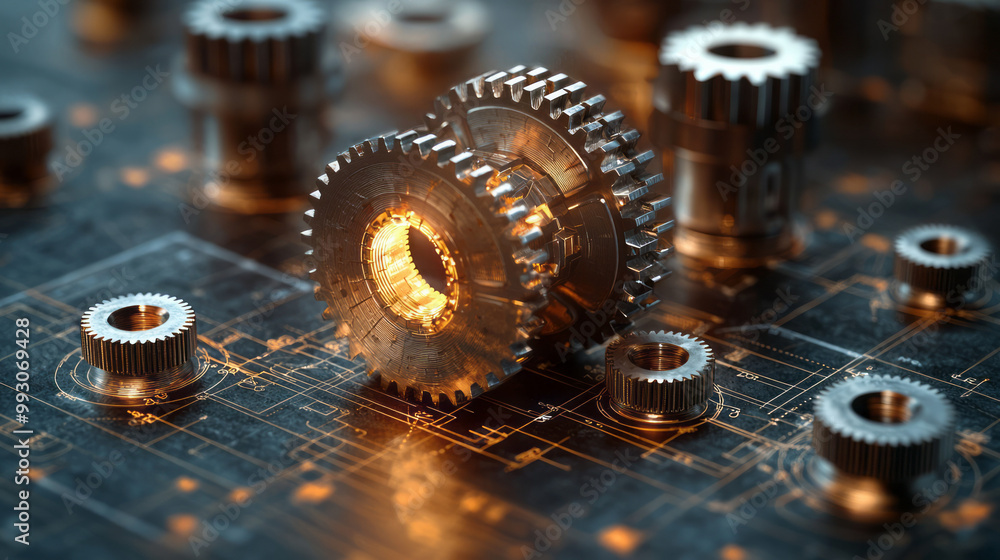 A detailed mechanical blueprint with intricate gears and cogs, A detailed mechanical blueprint with intricate gears and cogs,