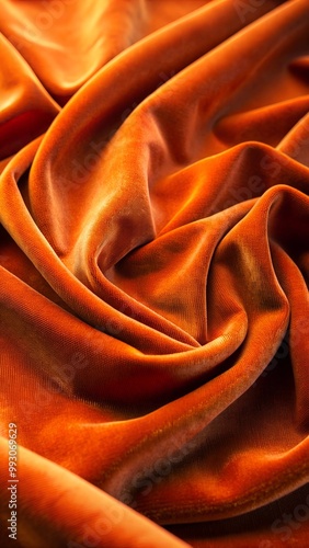 Closeup of luxurious deep orange velvet fabric: a plush, smooth, and opulent texture perfect for fashion and interior designs