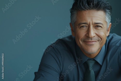 Portrait of a Middle-Aged Man with a Blue Shirt and a Tie