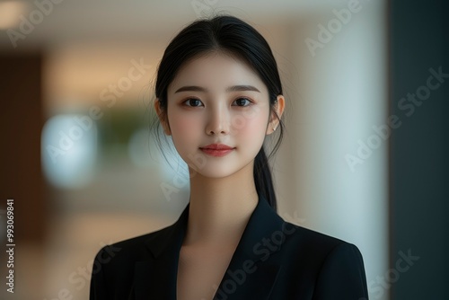 Portrait of a Young Woman in a Black Blazer with a Subtle Smile