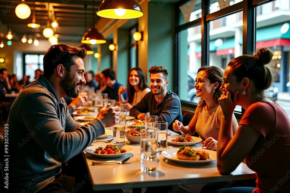 A group of people sharing a meal together A group of people sharing a meal together