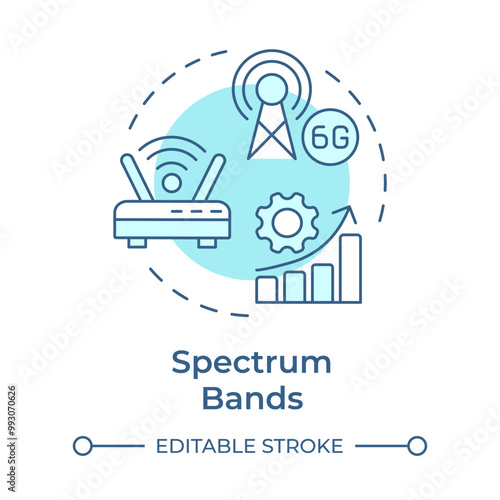 Spectrum bands soft blue concept icon. 6G technology. Telecommunications. Wireless communication. Round shape line illustration. Abstract idea. Graphic design. Easy to use in article
