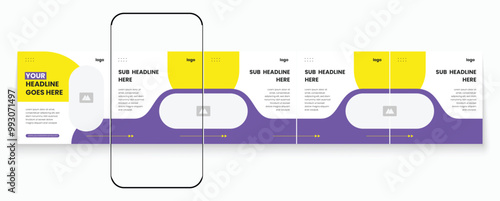 Carousel banner design with editable cellphone mockup. Cellphone carousel template post.  Marketing carousel banner template pack. Creative social media post design bundle