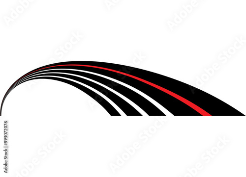 Abstract vector design element. Sporty striped pattern. Racing strip for a sports car, boat, motorcycle, sportswear, toy. Vector background. Arch of lines. Perspective