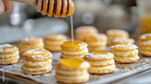 Drizzling Honey in Golden Spirals on Delicious Treats