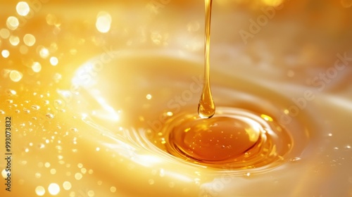 Drizzling Honey into Milk with Golden Swirls