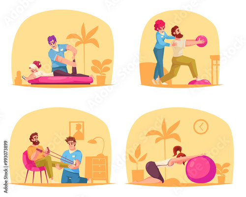 Hand drawn flat physiotherapy mini compositions