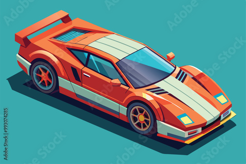 Explore a vibrant isometric illustration of a customizable sports car with sleek lines and bold colors, Customizable sports car illustration in isometric style.