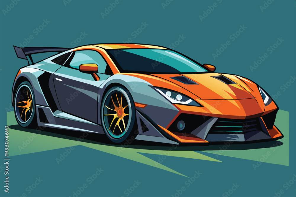A striking sports car with a unique design, featuring colorful accents and dynamic lines in a stylized environment, Customizable sports car illustration A striking sports car with a unique design, featuring colorful accents and dynamic lines in a stylized environment, Customizable sports car illustration