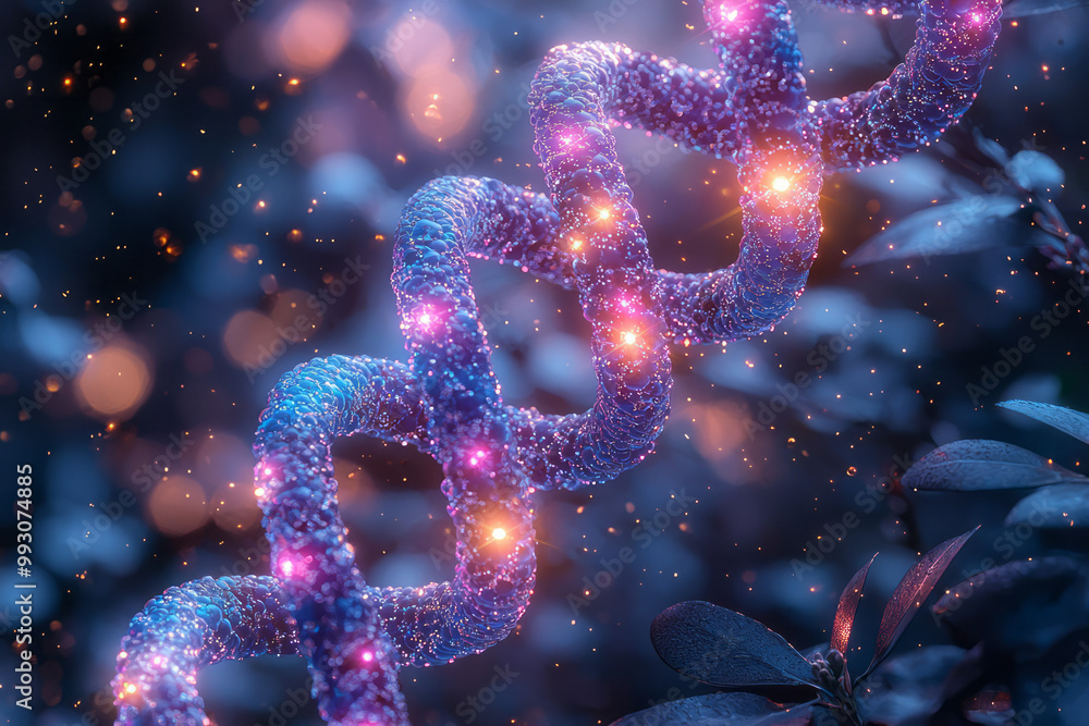 A close-up view of DNA strands, glowing with vibrant colors, A close-up view of DNA strands, glowing with vibrant colors,
