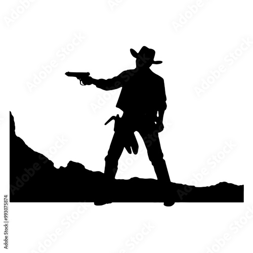 Cartoon cowboy with a gun  silhouette vector illustration transparent background