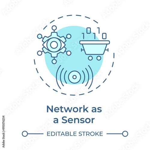 Network as sensor soft blue concept icon. 6G technology. Real-time data collection and data monitoring. Round shape line illustration. Abstract idea. Graphic design. Easy to use in article