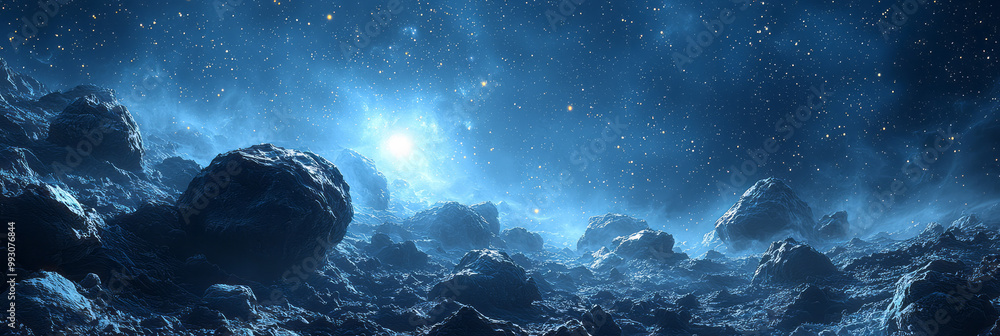 Obraz premium A cosmic scene of an asteroid belt with large rocks floating in space,
