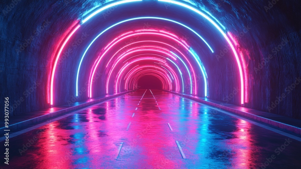 3d render abstract neon tunnel background.	
