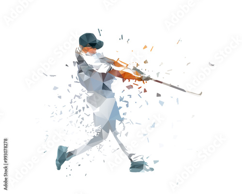 Baseball player, batter, low poly isolated vector illustration. Team sport athlete