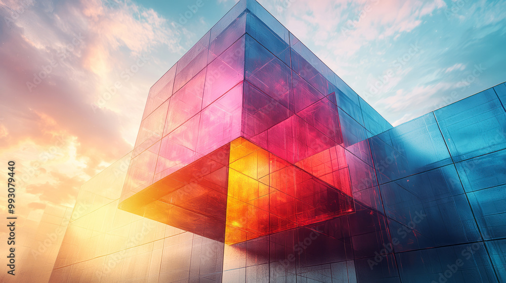 Fototapeta premium A vibrant image of a cube unfolding into a 2D net,