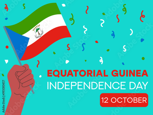 equatorial guinea independence day 12 October, guinea flag in hand. Greeting card, poster, banner template	
