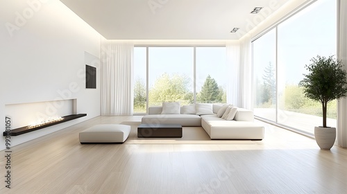 Wallpaper Mural Minimalist living room with clean lines and light wood flooring Torontodigital.ca