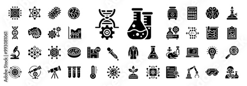 science research icon set, plant pipette physics ph